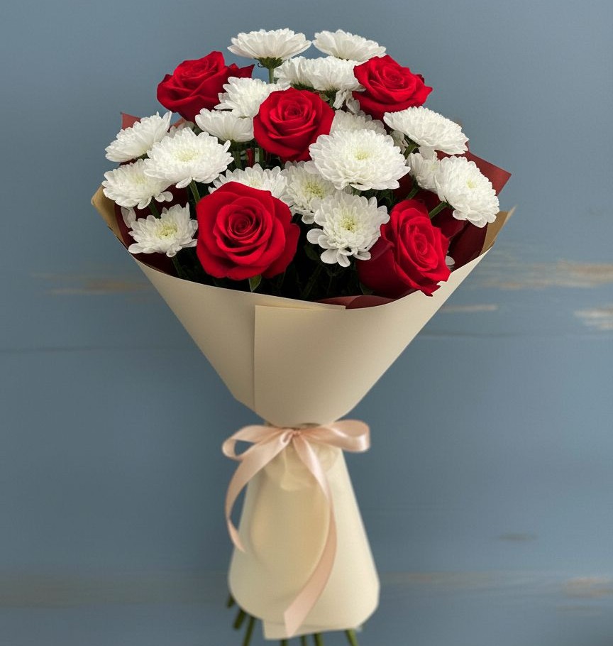 Букет цветов из: Розы и Хризантемы в Кетово