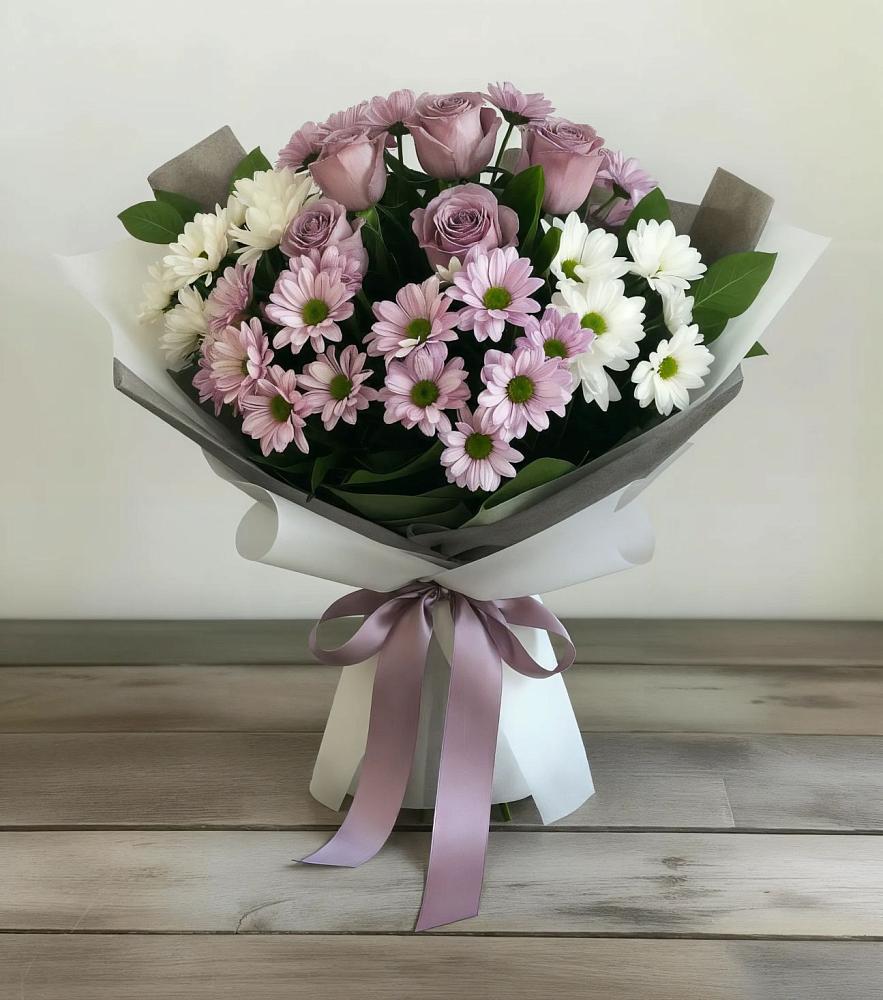Букет цветов из: Хризантемы и Розы в Кетово