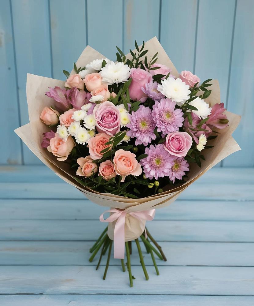 Букет цветов из: Хризантемы, Розы и Альстромерии в Кетово