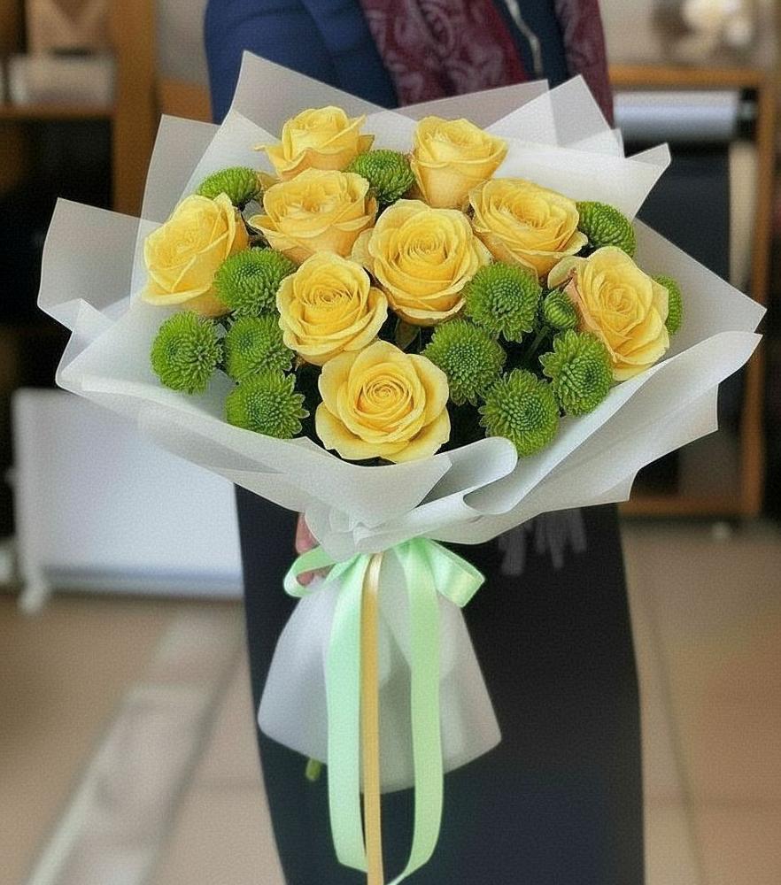 Букет цветов из: Хризантемы и Розы в Кетово