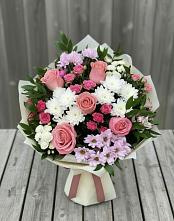 Букет цветов из:  Альстромерии, Гвоздики, Розы и Хризантемы #REPLACE_PRED# Кетово