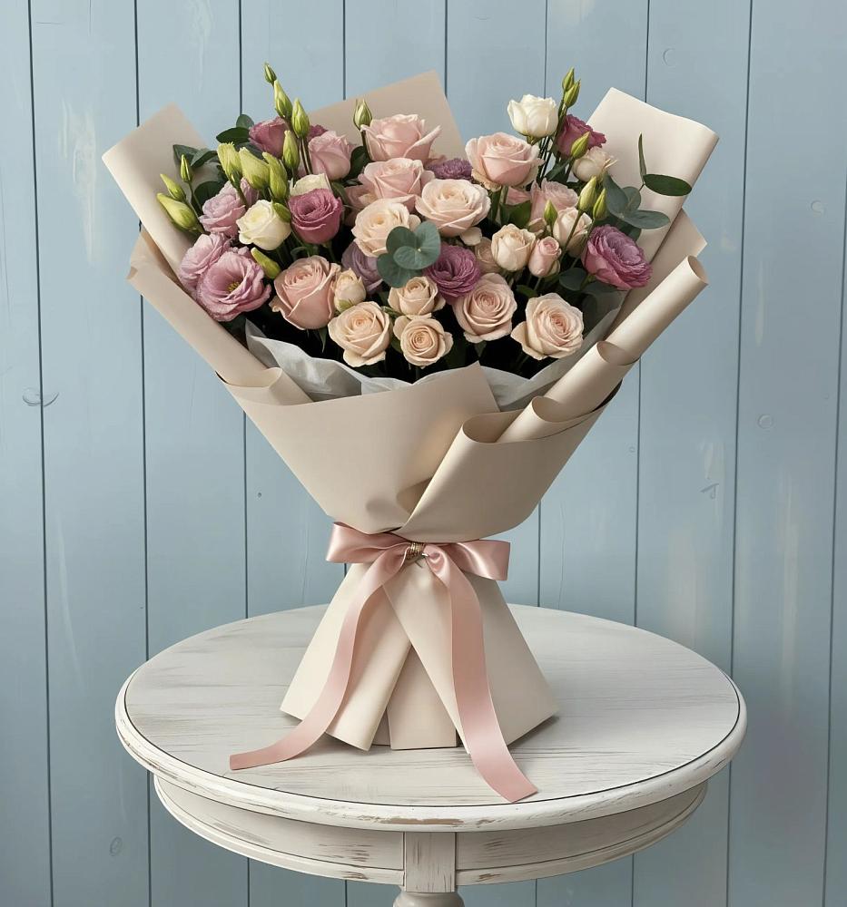 Букет цветов из: Розы и Лизиантусы в Кетово