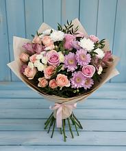 Букет цветов из:  Хризантемы, Розы и Альстромерии в Кетово