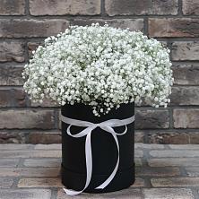 Цветочная композиция из Гипсофила в шляпной коробке в Кетово